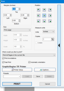 Print dialog window