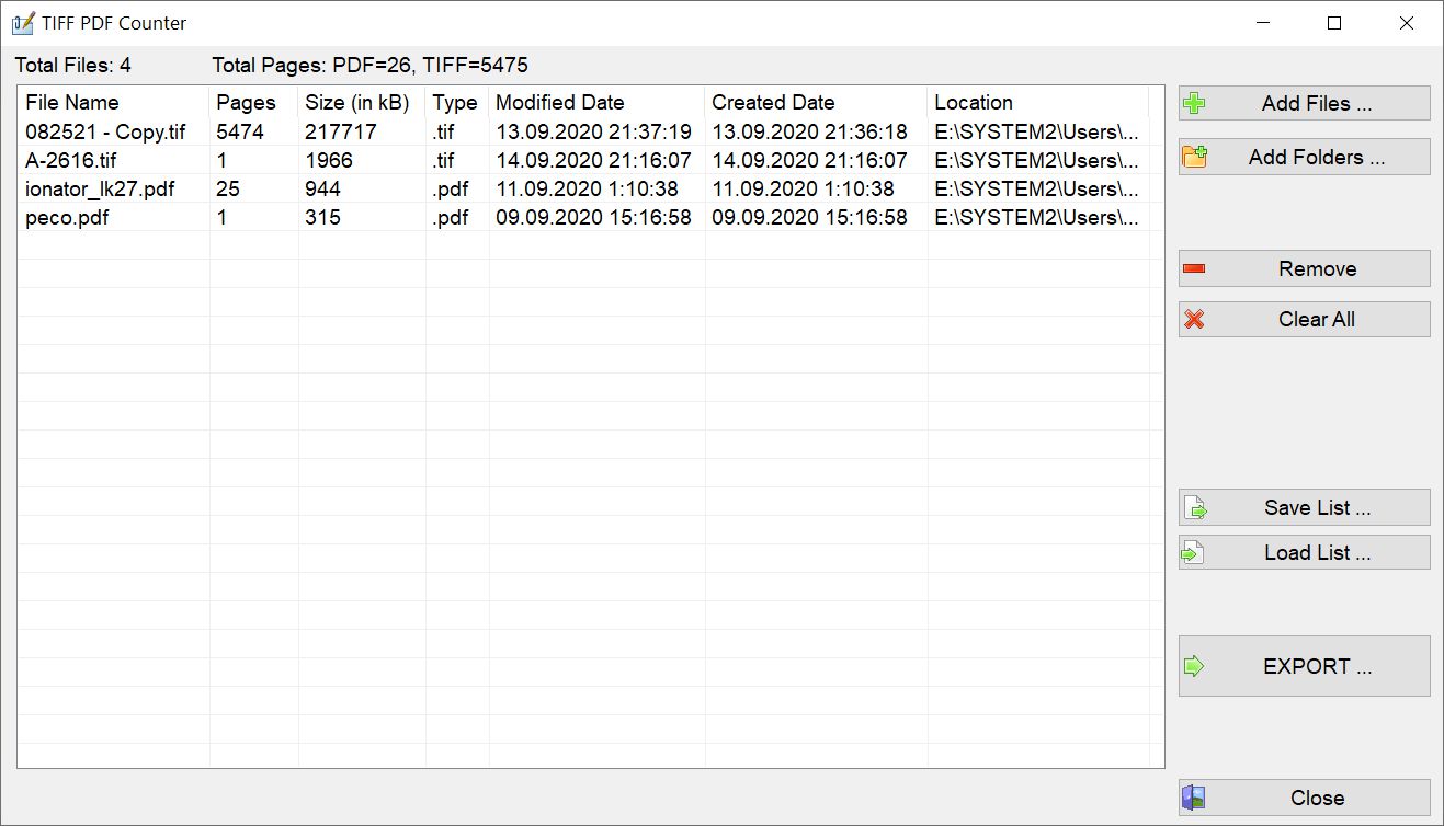 TIFF Counter, PDF Counter, TIFF PDF Counter